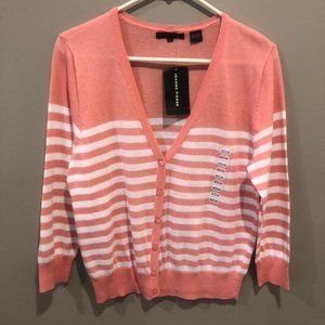 Jeanne Pierre Pink/White Stripe Knit Cardigan